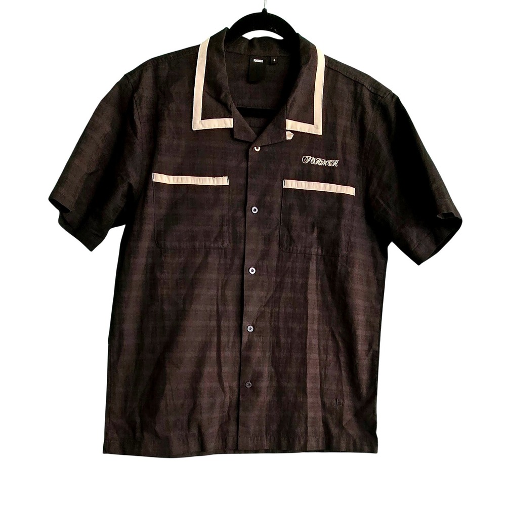 $99 NEW Former Marilyn Wire SS shirt black white trim mens size Small camp shirt